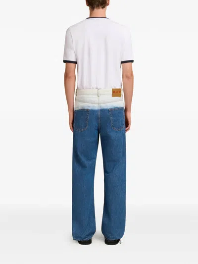 Marni Five Pocket Denim Jeans With Logo Patch In Blue