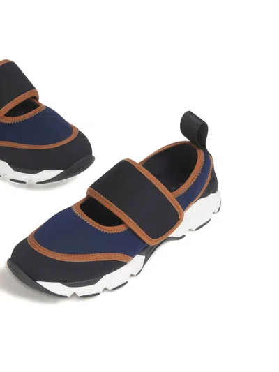 Marni Dark Blue And Black Mary Jane Running Polyamide Sneakers In Multi