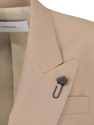 Lardini Double-breasted Stretch Wool Blend Blazer In Brown