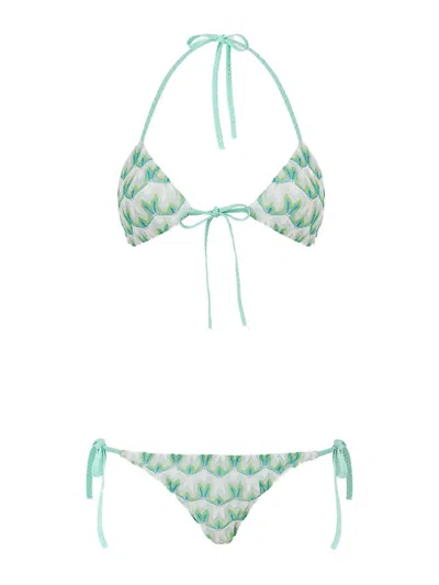 Missoni Triangle Bikini In Viscose With Floral Motif In Green