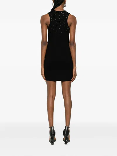Off-white Ribbed Swarovski Crystal Slim Mini Dress In Black