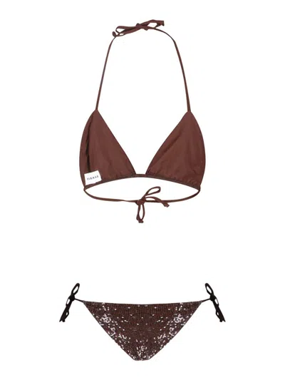 P.a.r.o.s.h Triangle Bikini Micro Sequins Sliding Cups In Brown
