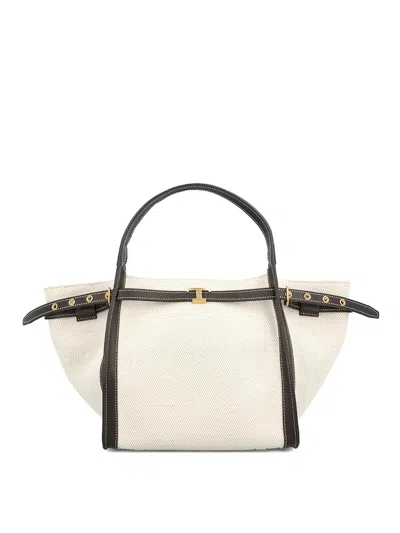 Tod's White Tote Bag With Front Leather Buckled Belt In Cotton Blend Woman
