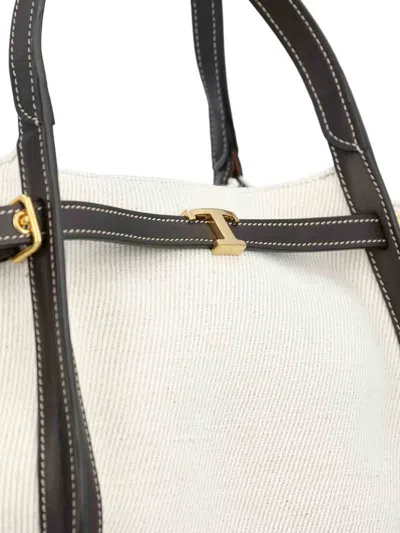 Tod's White Tote Bag With Front Leather Buckled Belt In Cotton Blend Woman