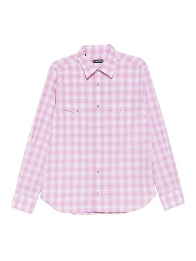 Tom Ford Check-pattern Chest-pocket Shirt In Pink