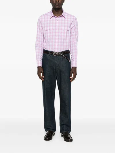 Tom Ford Check-pattern Chest-pocket Shirt In Pink