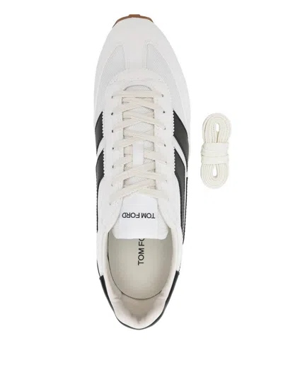 Tom Ford Low-profile White Sneakers With Black Leather Accents In Yellow
