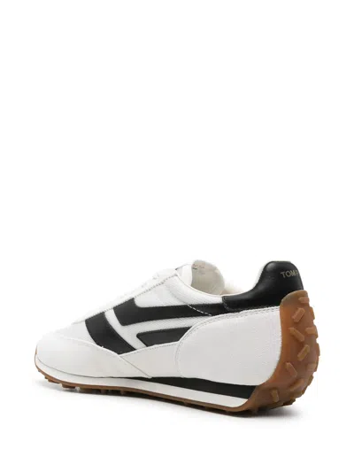 Tom Ford Low-profile White Sneakers With Black Leather Accents In Yellow
