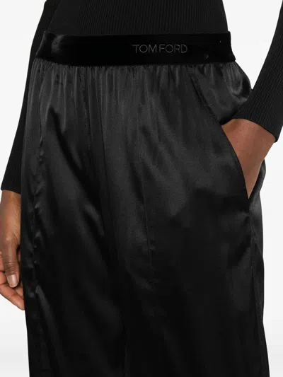 Tom Ford Stretch Silk Satin Pj Pants Trousers Black In Black