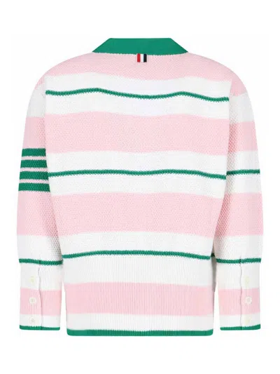 Thom Browne Striped Cardigan In Pink