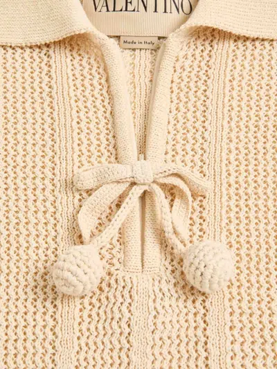 Valentino Embroidered Cotton Knit Polo Woman Ivory Xs In Brown