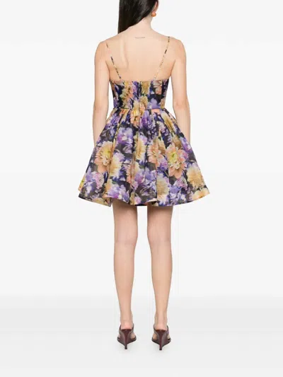 Zimmermann Luna Gathered Floral-print Linen And Silk-blend Mini Dress In Blue