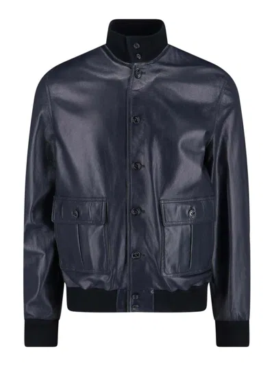Valstar Buttoned Leather Jacket In Blue