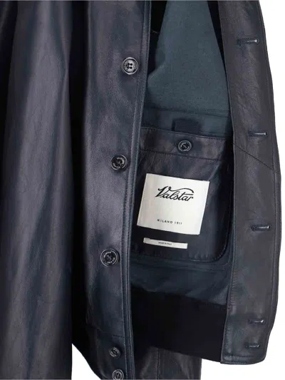 Valstar Buttoned Leather Jacket In Blue