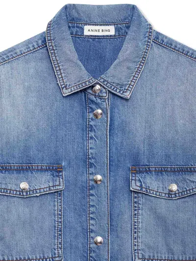Anine Bing Womens Baltic Blue Paxton Oversized Denim Shirt