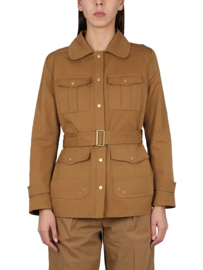Fay Brown Solid Shirt Collar Jacket In Brown