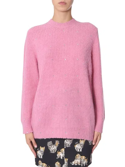 Msgm Soft Pink Oversized Crew Neck Sweater In Pink