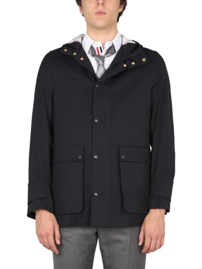 Thom Browne Simplified Snap Front Rain Parka In Nylon Tech In Black