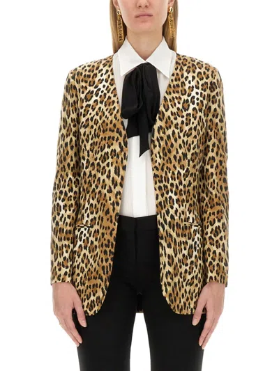 Moschino Couture Jacket With Animal Pattern In Brown