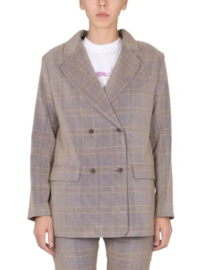 Mcq By Alexander Mcqueen Double-breasted Oversized Blazer With Mirror Lapels In Gray