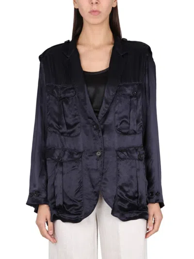 Aspesi Single-breasted Jacket With Epaulets In Blue