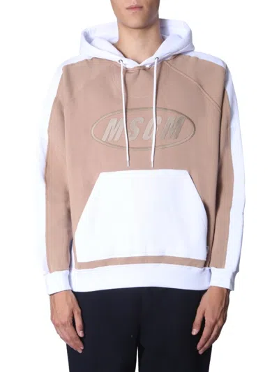 Msgm Two-tone Oversized Hooded Sweatshirt In Brown