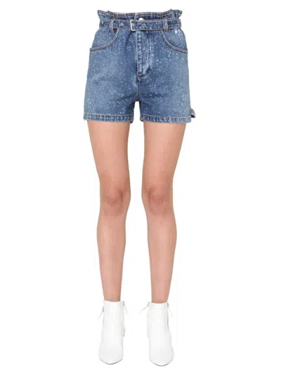 Msgm High-waisted Denim Shorts With Paperbag Waist In Blue