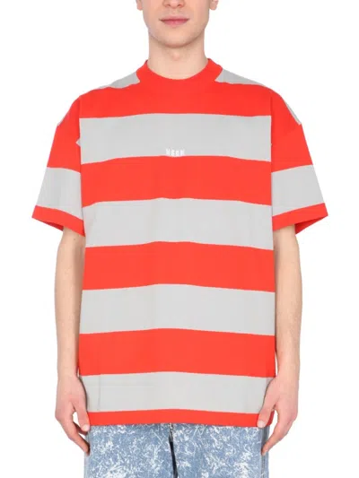 Msgm Striped Crew Neck T-shirt For Men In Red