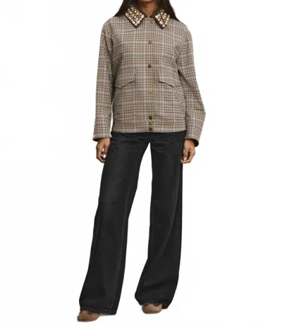 Veronica Beard Kasper Plaid-pattern Embellished-collar Jacket In Brown