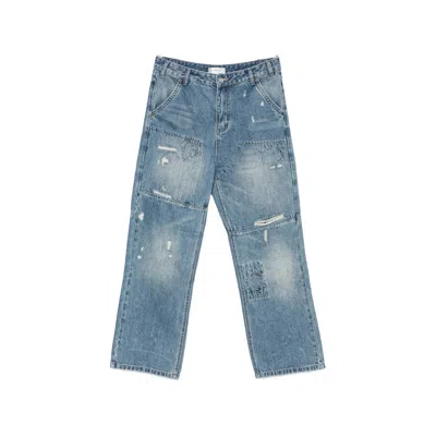 Found Distressed Patchwork Jeans In Blue