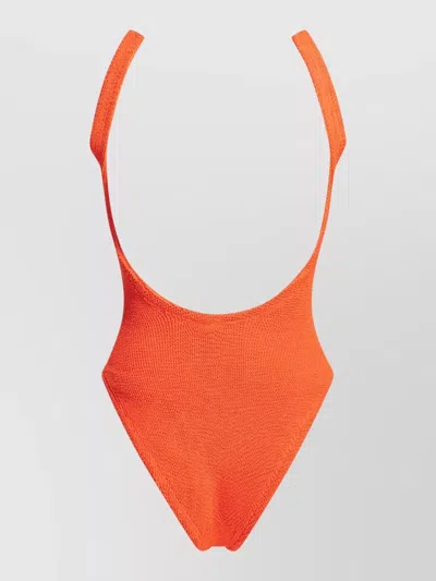 Hunza G Ribbed High Leg Square Neck Swimsuit In Orange