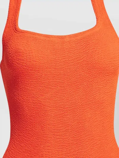 Hunza G Ribbed High Leg Square Neck Swimsuit In Orange