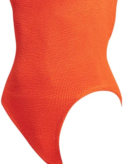 Hunza G Ribbed High Leg Square Neck Swimsuit In Orange