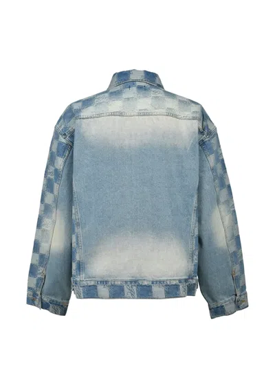 Breath Check-pattern Distressed Denim Jacket In Blue