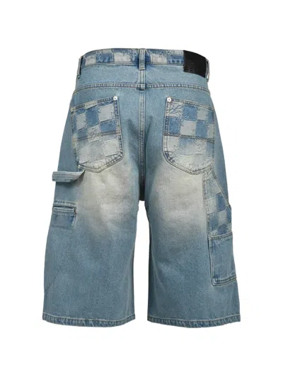 Breath Check-pattern Distressed Shorts In Blue