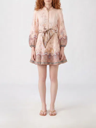 Zimmermann Womens Pink Paisley Alchemy Belted Floral-print Linen Mini Dress In Pink