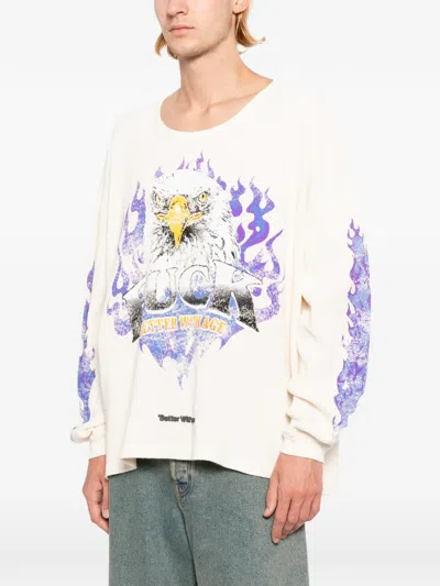 Better With Age Eagle-print Long-sleeve T-shirt In Neutral