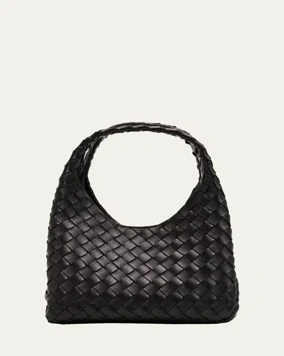 Bottega Veneta Small Leather Intrecciato Campana Shoulder Bag In Black