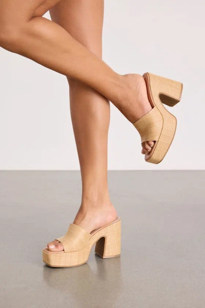 Lulus Drexel Beige Raffia Platform Slide Sandals In Neutral