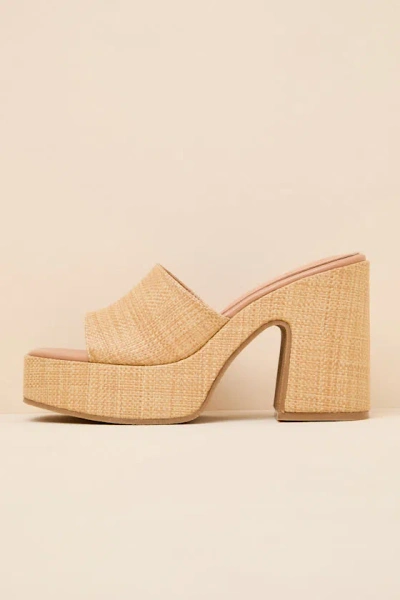 Lulus Drexel Beige Raffia Platform Slide Sandals In Neutral