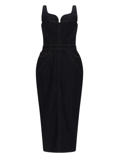 Givenchy Womens Dark Blue Contrast-stitch Panelled Denim Midi Dress In Black