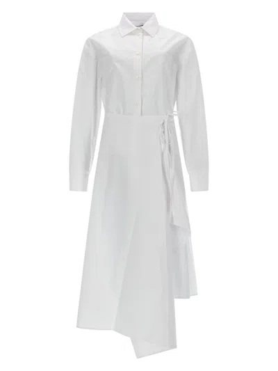 Msgm Asymmetrical Shirt Bodice Layered Wrap Dress In White