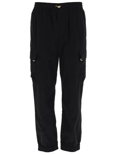 Fendi Straight Trousers Elastic Waistband Cargo Pockets In Black