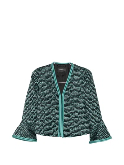 Emporio Armani Blazer Contrast Trim Flared Sleeves Open Front In Multi