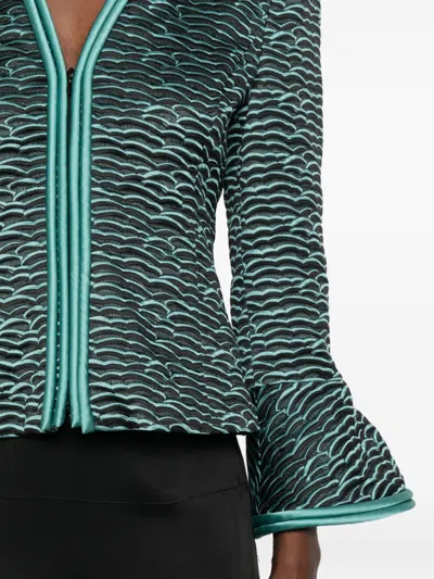 Emporio Armani Blazer Contrast Trim Flared Sleeves Open Front In Multi