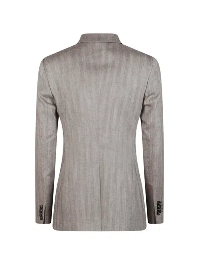 Tagliatore Double Breasted Tweed Blazer Jackets Grey In Gray