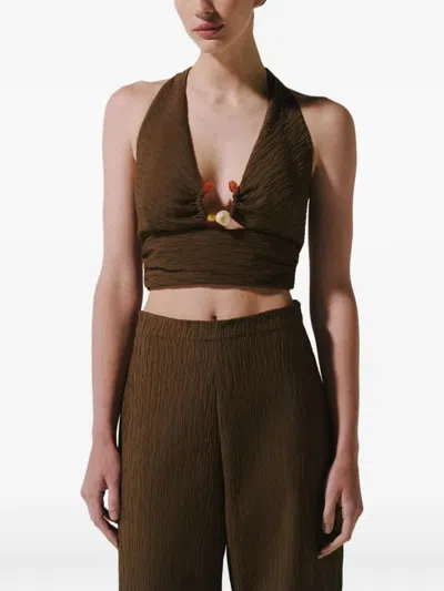 Baobab 스톤 장식 홀터 넥 탑 In Brown