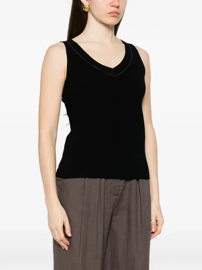 Panicale V넥 비즈 장식 탑 In Black