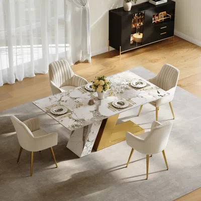 Homary 63" Rectangle Modern Sintered Stone Top Dining Table For 6 ...