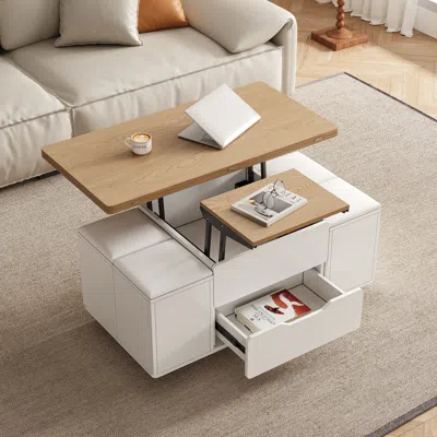 Homary Modern Natural&white Lift Top Coffee Table 4 In 1 With Storage ...
